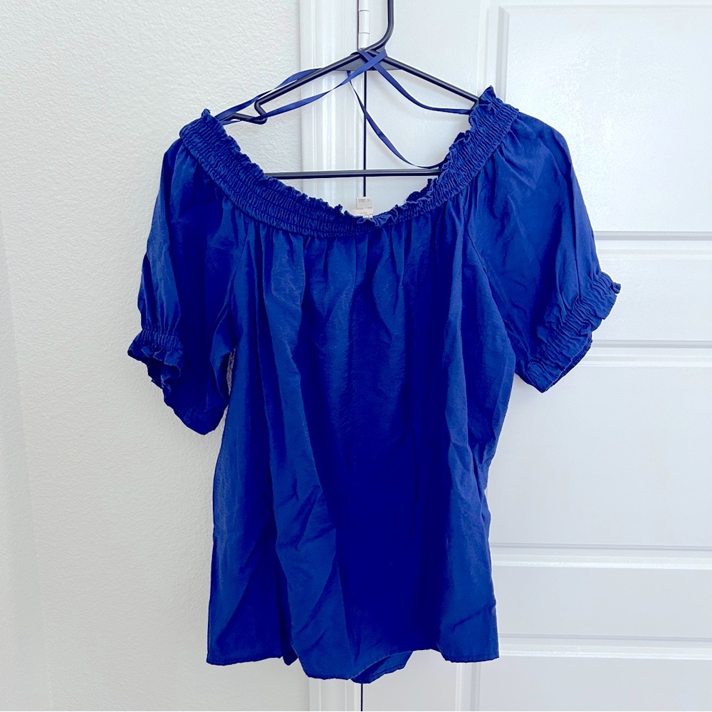 Royal Blue Boat Neck Blouse - Picture 2 of 3